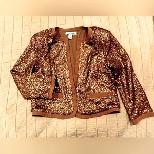 Forever 21 Sequin Cropped Jacket - Brown - Small